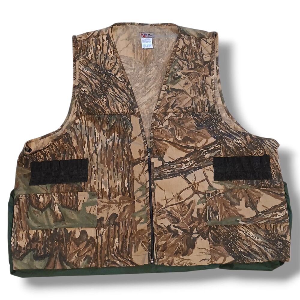 Vtg Sports Afield Real Tree Camo Hunting Vest-Size 2XL-Shooting-Pockets-Full Zip